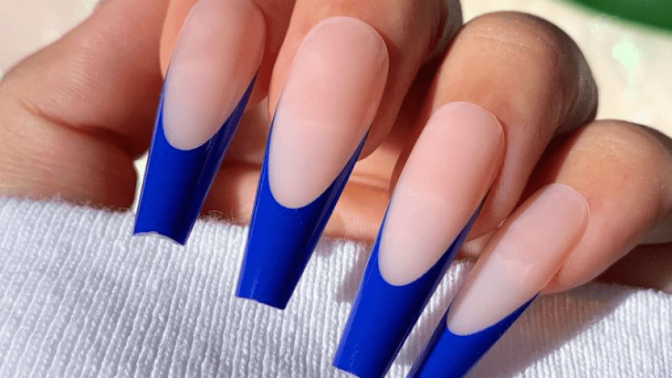 coffin blue french tip nails featured